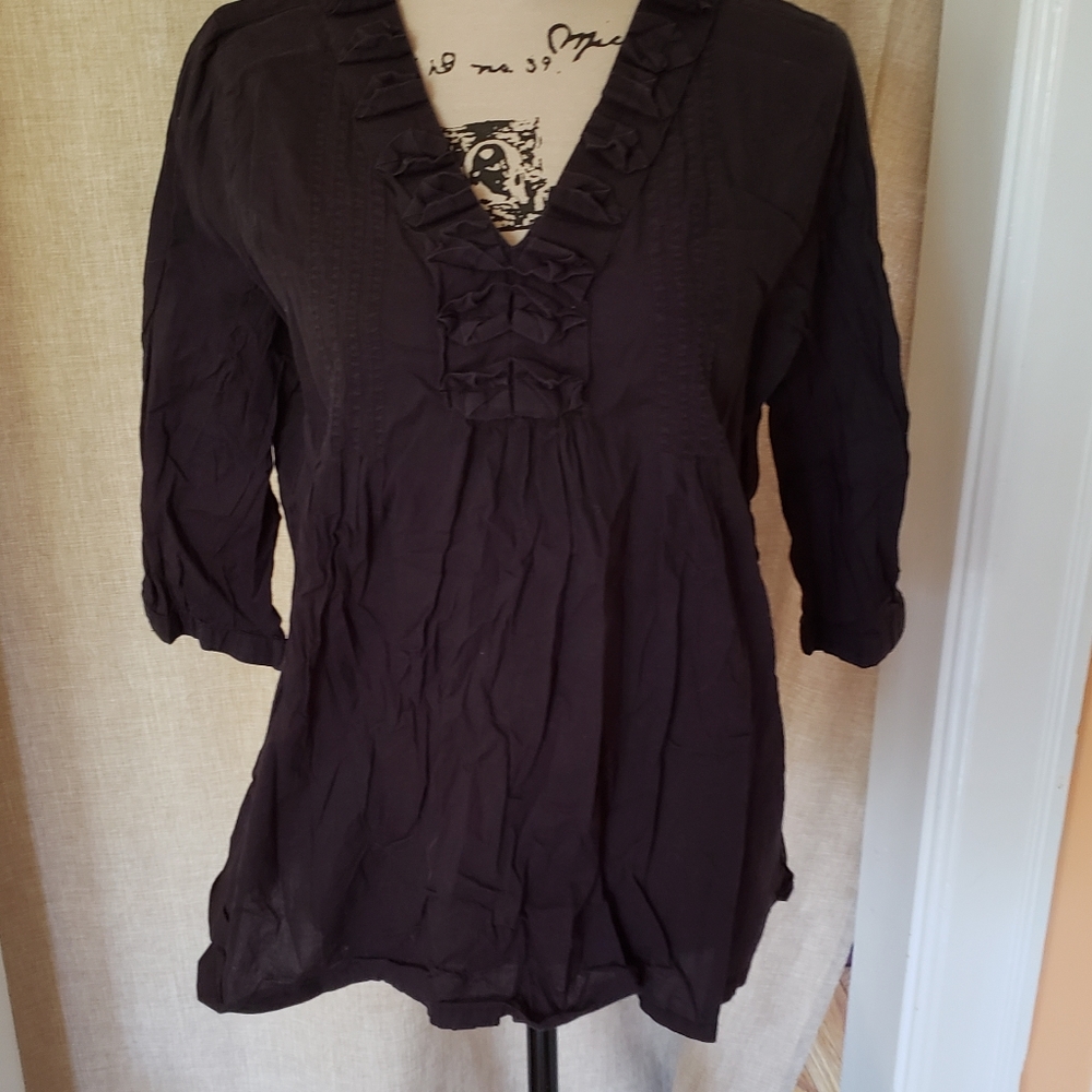 Petals black tunic with ruffles, size large